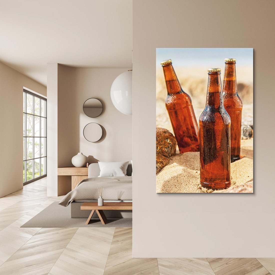 Obraz na płótnie 80x120 - Butelki na plaży - butelki, plaża