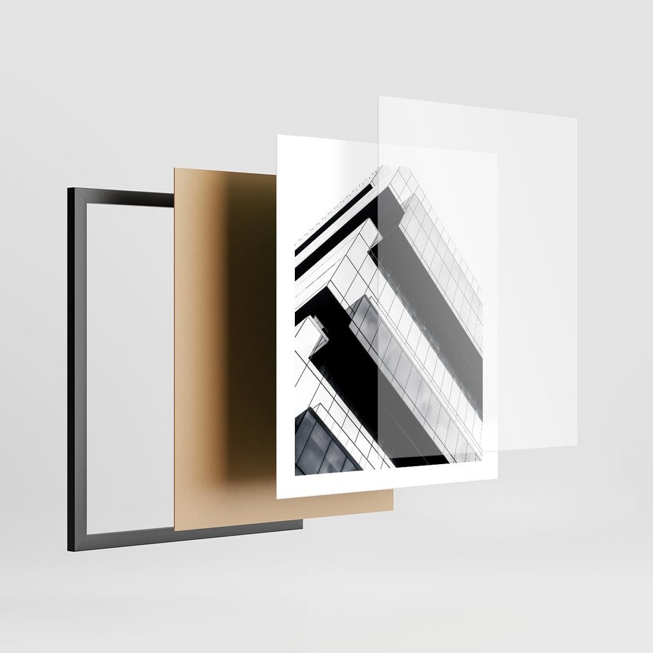 Plakat w ramie 40x50 - Nowoczesna Surowość: Wieżowiec na Czarno-Białej Grafice - architektura, wieżowiec - rama czarna