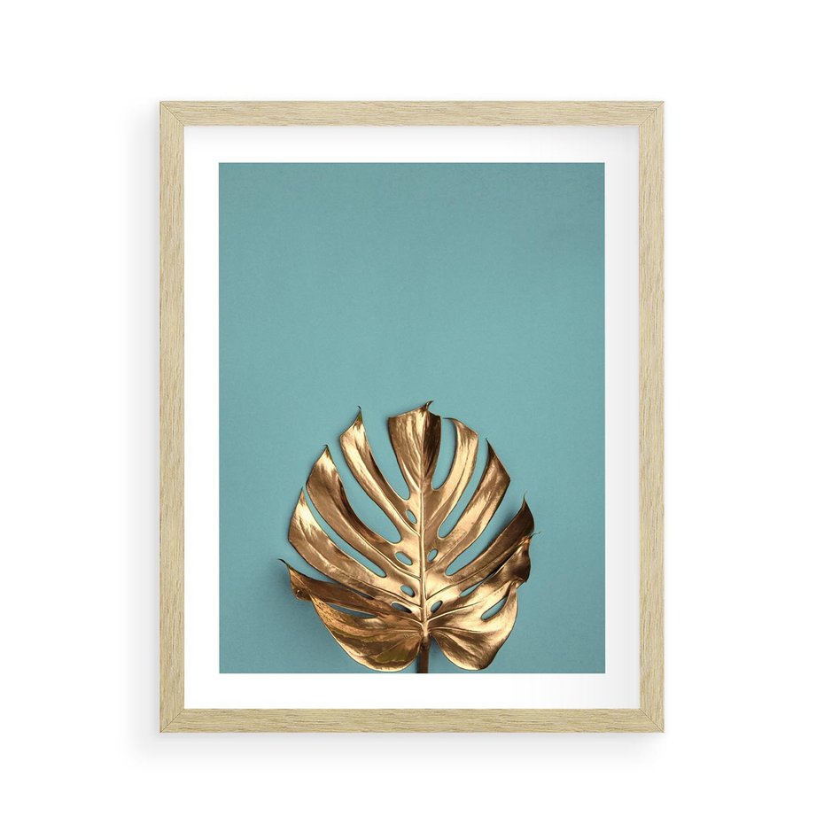 Plakat w ramie 40x50 - Piękno Natury - złote, liście - rama drewno