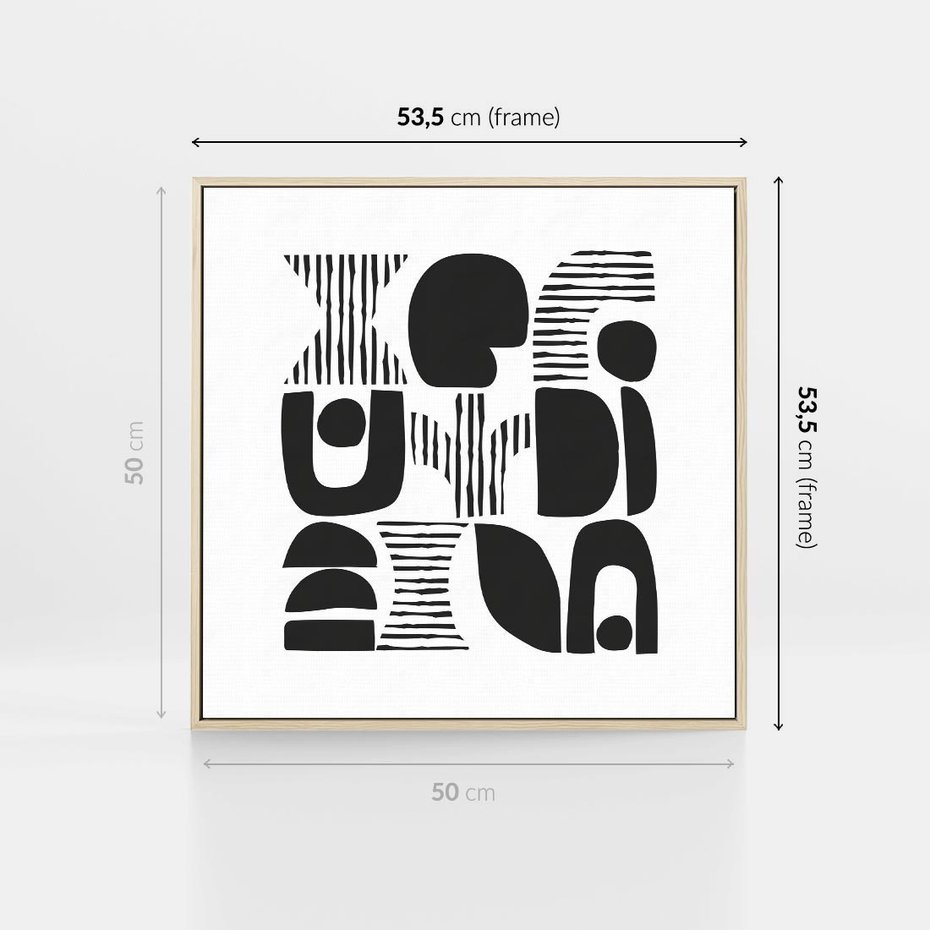 Obraz w ramie 50x50 - Taniec Dziwacznych Kresek - minimalistyczny plakat, czarno biały - rama drewno