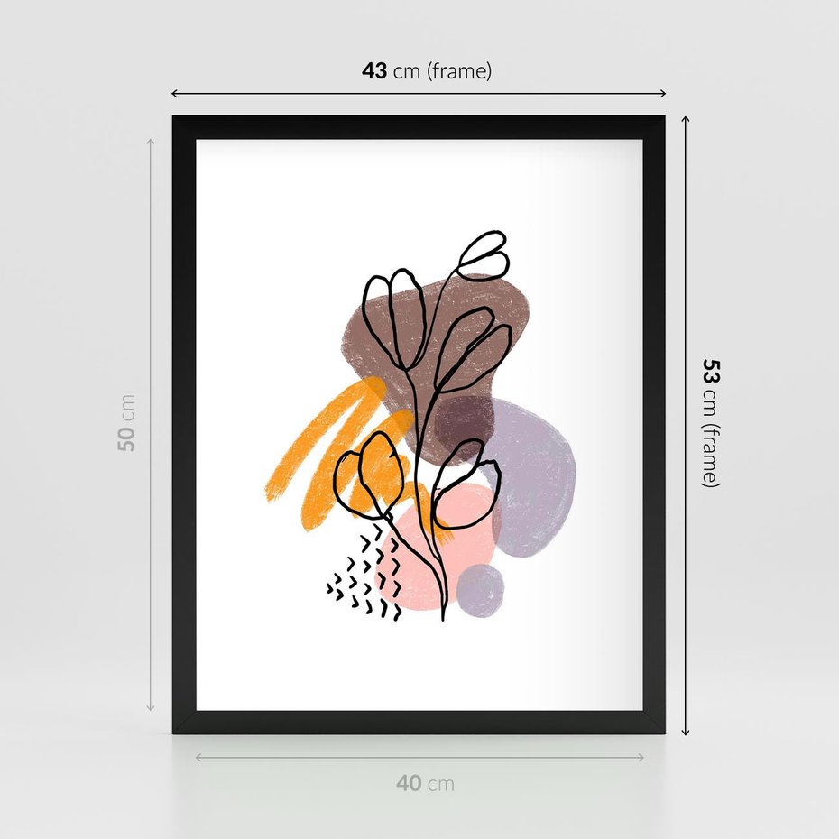 Plakat w ramie 40x50 - Bezgraniczne Widzenia - abstrakcyjna sztuka, liść gałązka - rama czarna