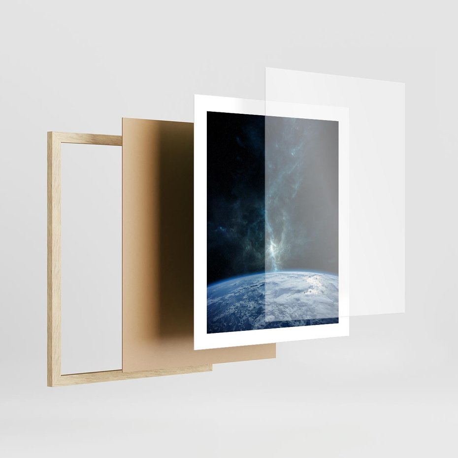 Plakat w ramie 40x50 - Wędrówka przez galaktyki - ziemia, kosmos - rama drewno