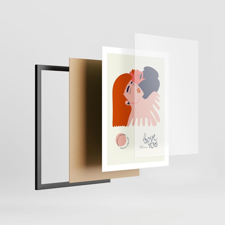 Plakat w ramie 50x70 - Rondo melancholii - para zakochanych, graficzny obraz - rama czarna