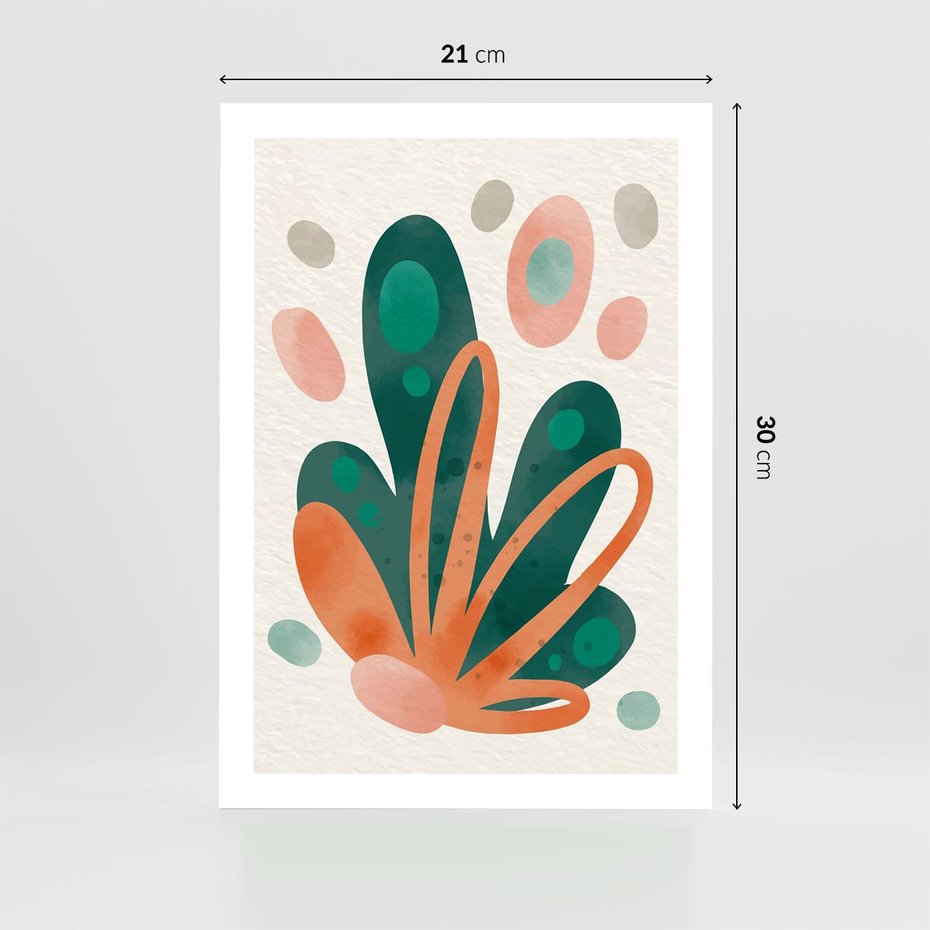 Plakat bez ramy 21x30 - Harmonia bez Harmonii - akwarelowe abstrakcyjne kształty, zieleń i pomarańcz