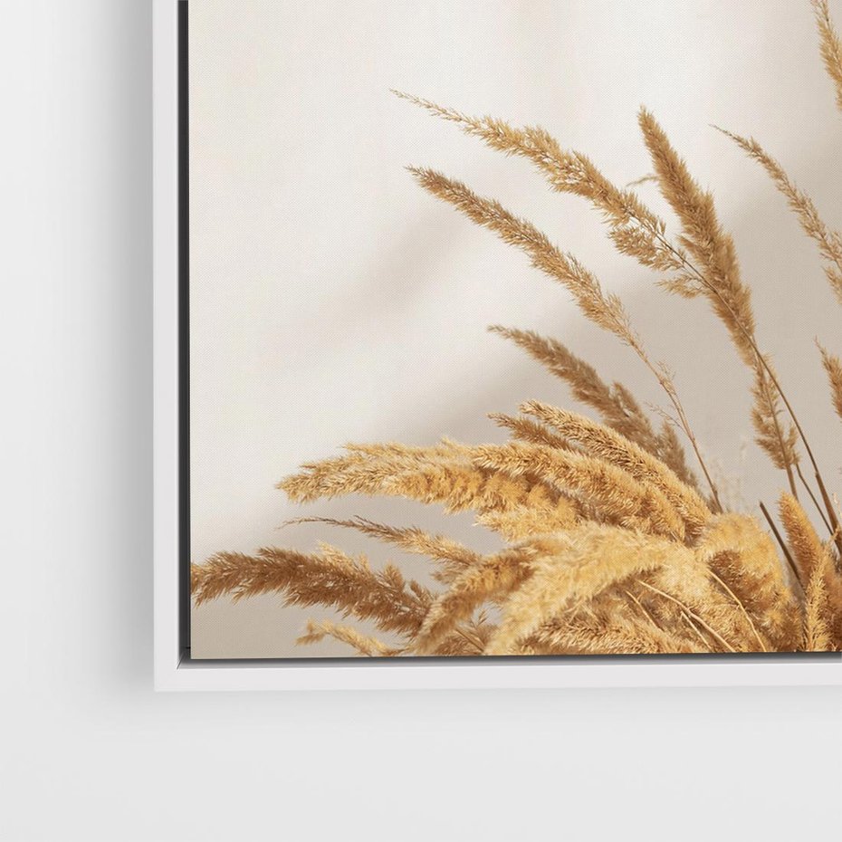 Obraz w ramie 80x80 - mpresyjne układy traw - boho, trawy - rama biała