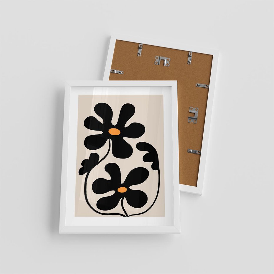 Plakat w ramie 30x40 - Wyjątkowość Boho - minimalistyczny abstrakcyjny obraz, prymitywne kwiaty - rama biała