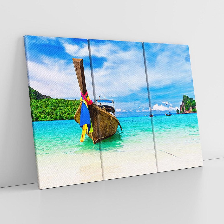 Obraz na płótnie 120x80 - Rajska Plaża Tajlandii: Spotkanie z Naturą - Tajlandia, łódź