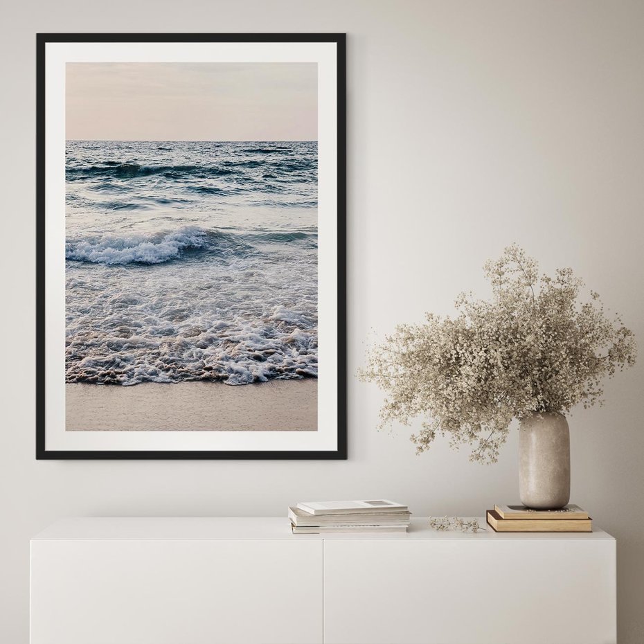 Plakat w ramie 40x50 - Malowniczy Nadmorski Krajobraz - morze, fale - rama czarna