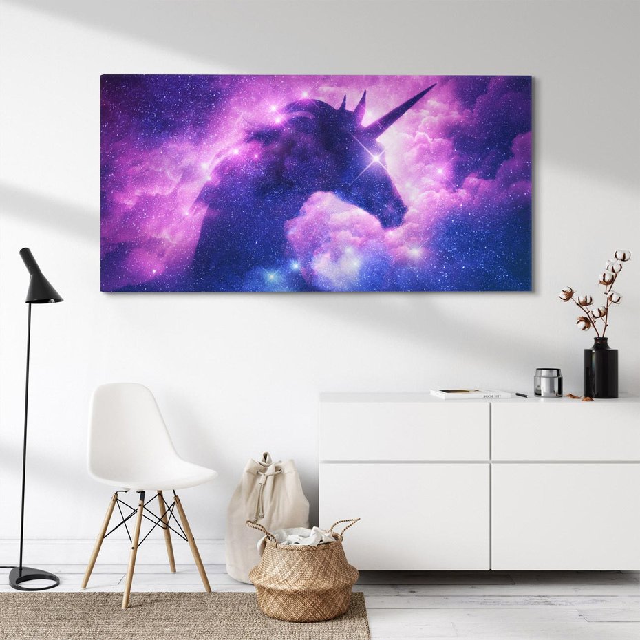 Obraz na płótnie 100x50 - Mityczna podróż - kosmos, jednorożec