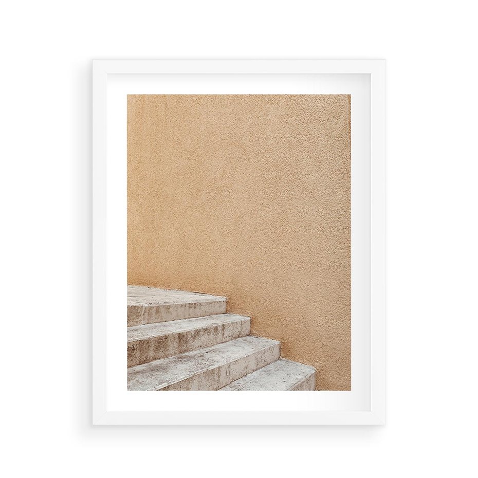 Plakat w ramie 40x50 - Schod w Beżu - schody, minimalizm - rama biała