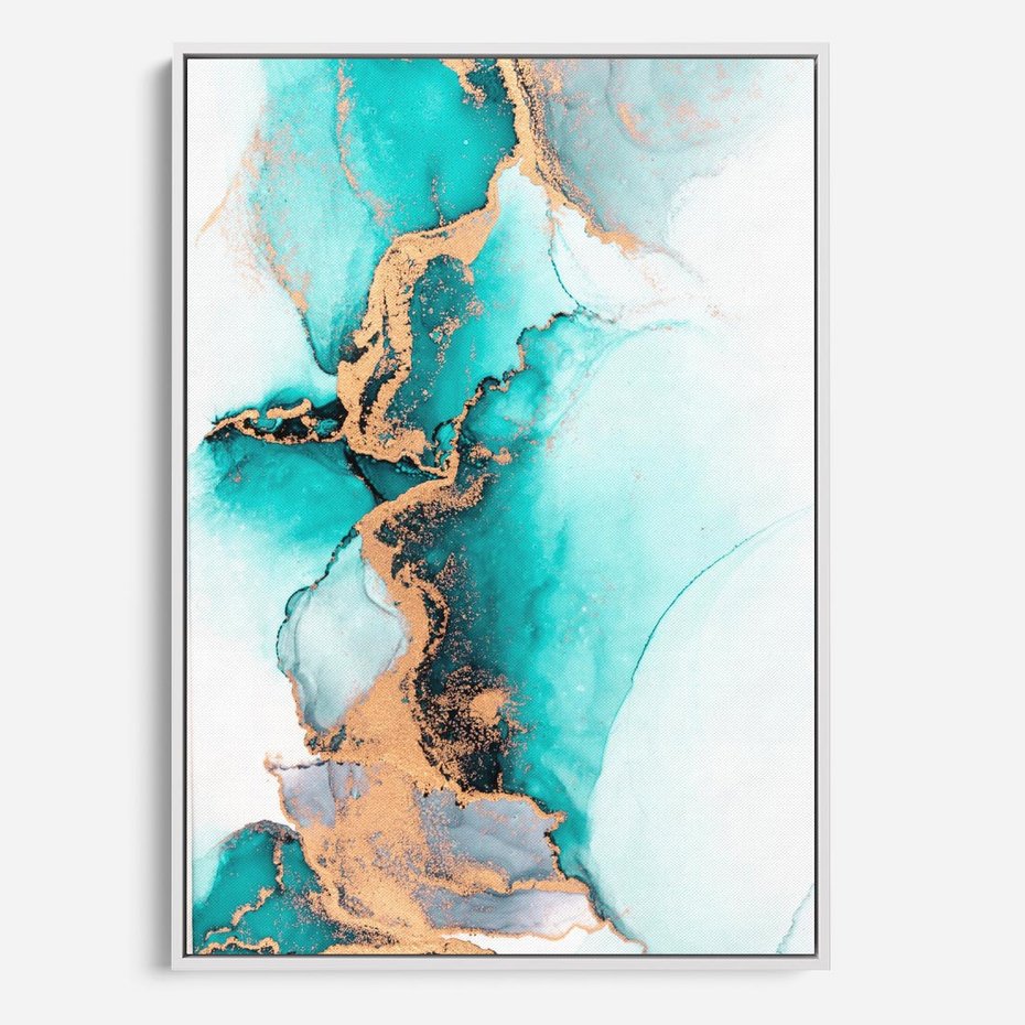 Obraz w ramie 70x100 - Elegancja i Subtelność - marmur, złoto - rama biała