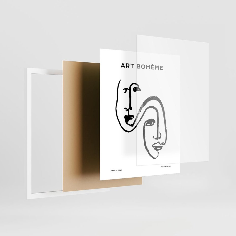 Plakat w ramie 40x50 - Rozbijające Granice Boho - boho sztuka, twarze - rama biała