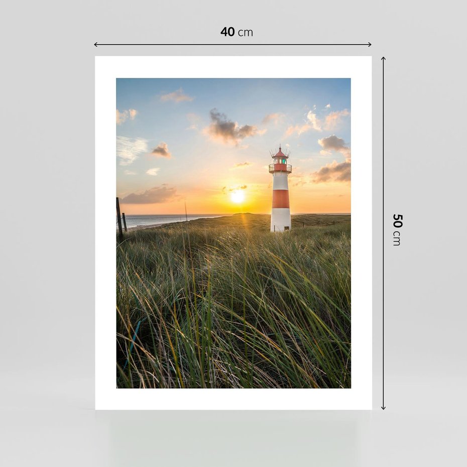 Plakat bez ramy 40x50 - Magia latarni przy zachodzie - latarnia, zachód