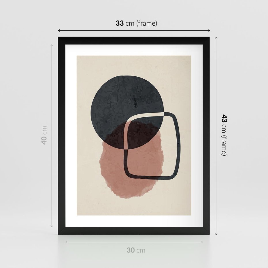 Plakat w ramie 30x40 - Abstrakcyjna Harmonia - abstrakcyjne nieregularne kształty, minimalistyczny plakat - rama czarna