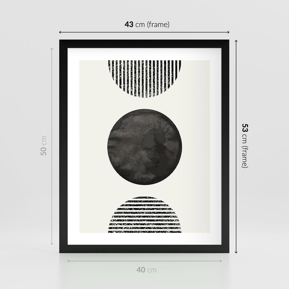 Plakat w ramie 40x50 - Tajemnicza Kompozycja - abstrakcyjne czarno białe formy, minimalizm - rama czarna
