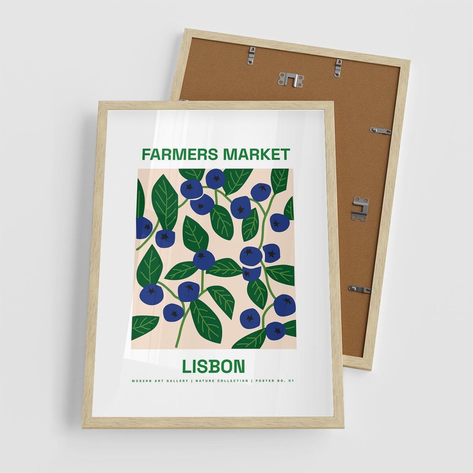 Plakat w ramie 50x70 - Migotliwe Przestrzenie - borówki, jagody - rama drewno