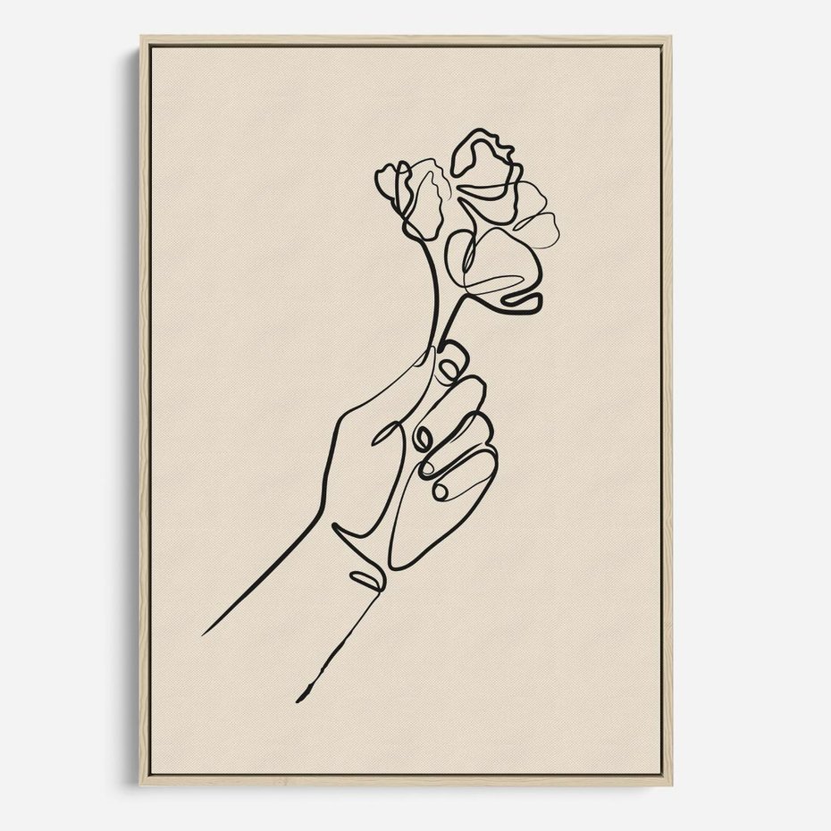 Obraz w ramie 50x70 - Szkic Kwiatu - kwiat w dłoni, szkic - rama drewno