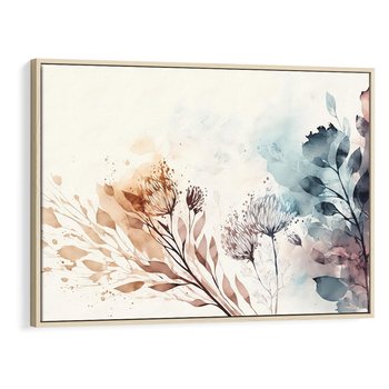 Obraz w ramie 120x80 - Nostalgiczne tańce pędzla - akwarelowe kwiaty, gałęzie - rama drewno