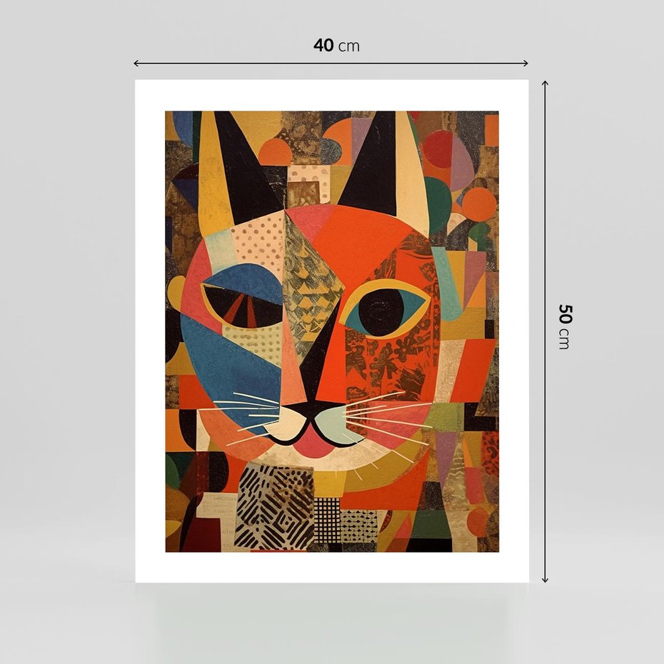 Plakat bez ramy 40x50 - Impresje Nieznanych Odniesień - abstrakcyjny obraz olejny, kot