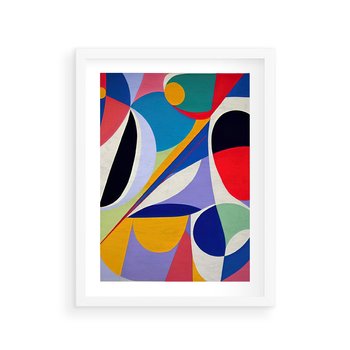 Plakat w ramie 30x40 - Kolorowe Przesunięcia Kształtów - abstrakcyjny obraz olejny, żywe kolory - rama biała