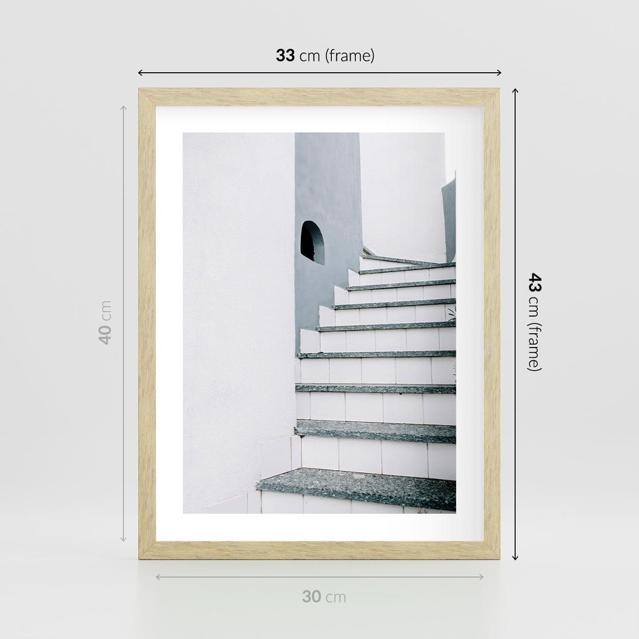 Plakat w ramie 30x40 - Schody ku Urokowi Wyspy - schody, santorini - rama drewno