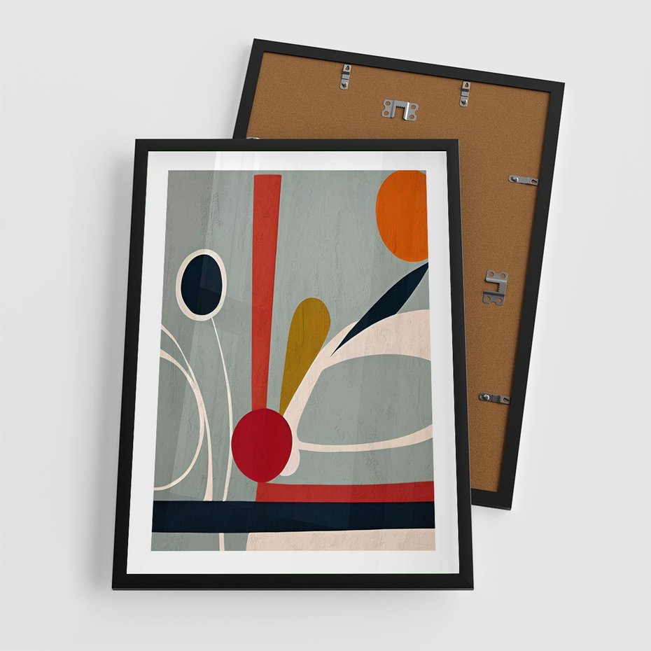 Plakat w ramie 50x70 - Harmonia Kolorowych Impulsów - abstrakcyjny obraz olejny, dziwne formy - rama czarna