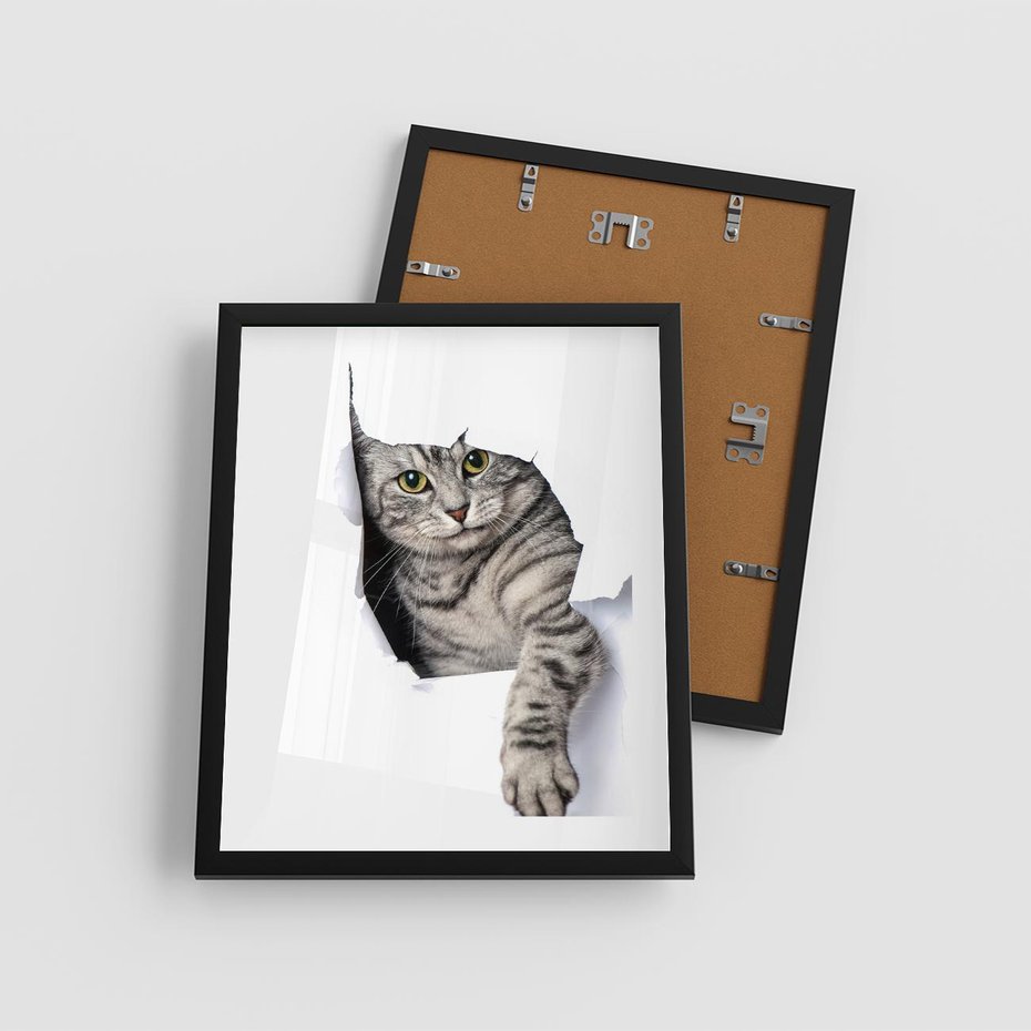 Plakat w ramie 40x50 - Tajemniczy kot i jego świat - kot, dziura - rama czarna