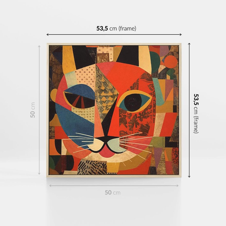 Obraz w ramie 50x50 - Impresje Nieznanych Odniesień - abstrakcyjny obraz olejny, kot - rama drewno