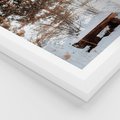 Plakat w ramie 50x70 - Ławka Pod Śniegiem - zimowy pejzaż, ławka pod śniegiem - rama biała