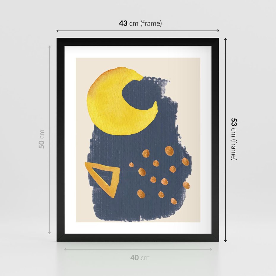 Plakat w ramie 40x50 - Migocące Nocne Barwy - abstrakcyjna akwarelowa plama, granatowa - rama czarna