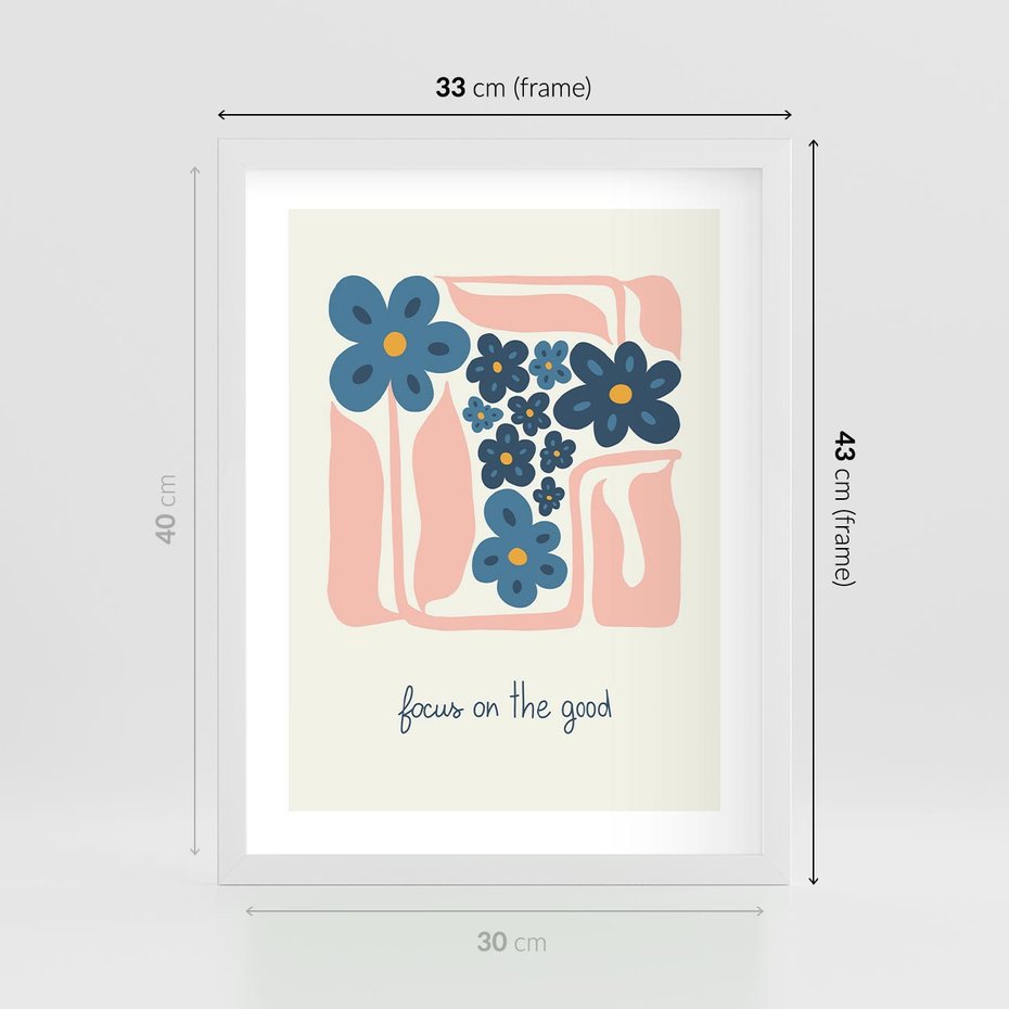 Plakat w ramie 30x40 - Linie kwiatowych marzeń - minimalistyczna kwiatowa kompozycja, pastelowe kolory - rama biała