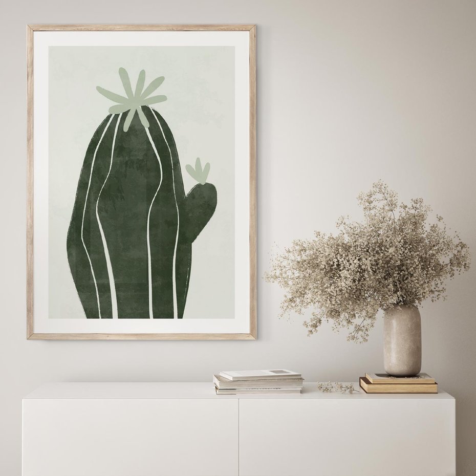 Plakat w ramie 30x40 - Zieleń Inspirującego Życia - zielony plakat, minimalizm - rama drewno