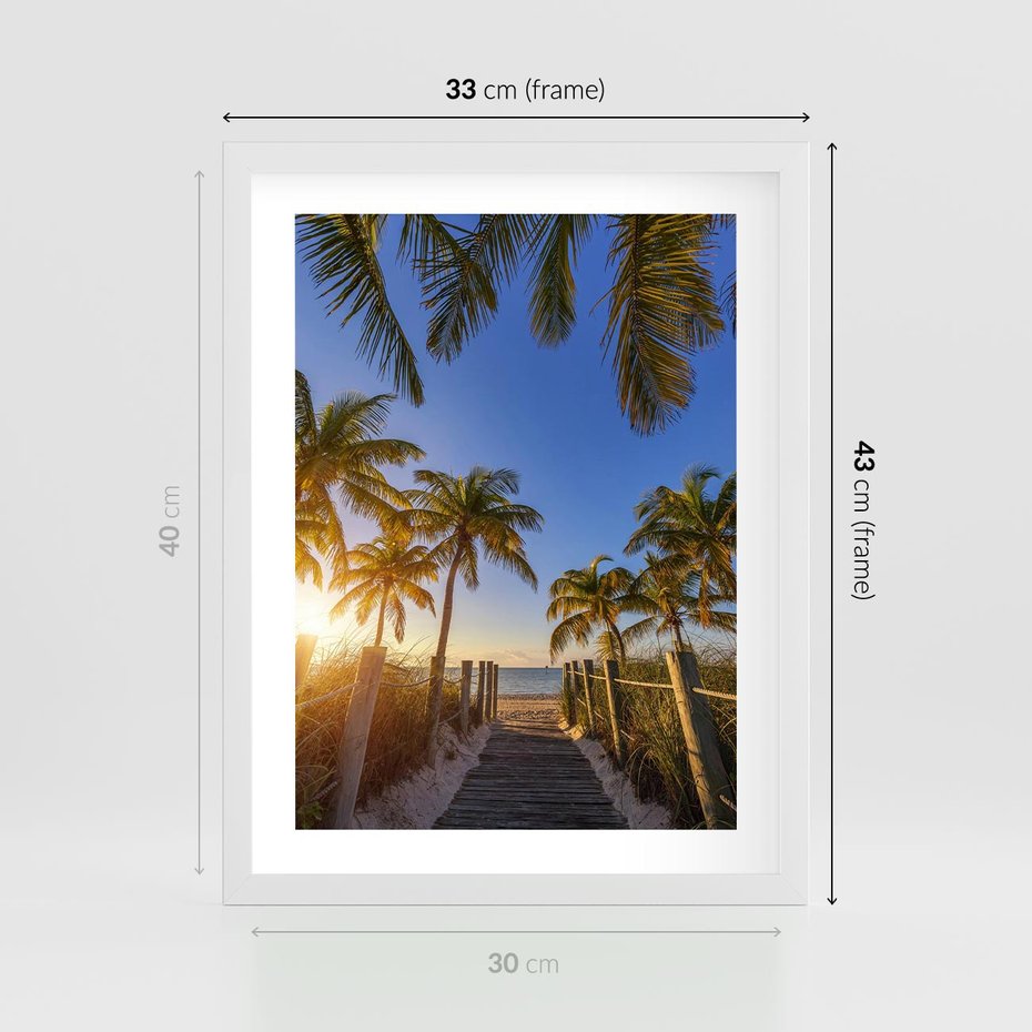 Plakat w ramie 30x40 - Rajskie palmy w tropikalnym raju - palmy, tropiki - rama biała