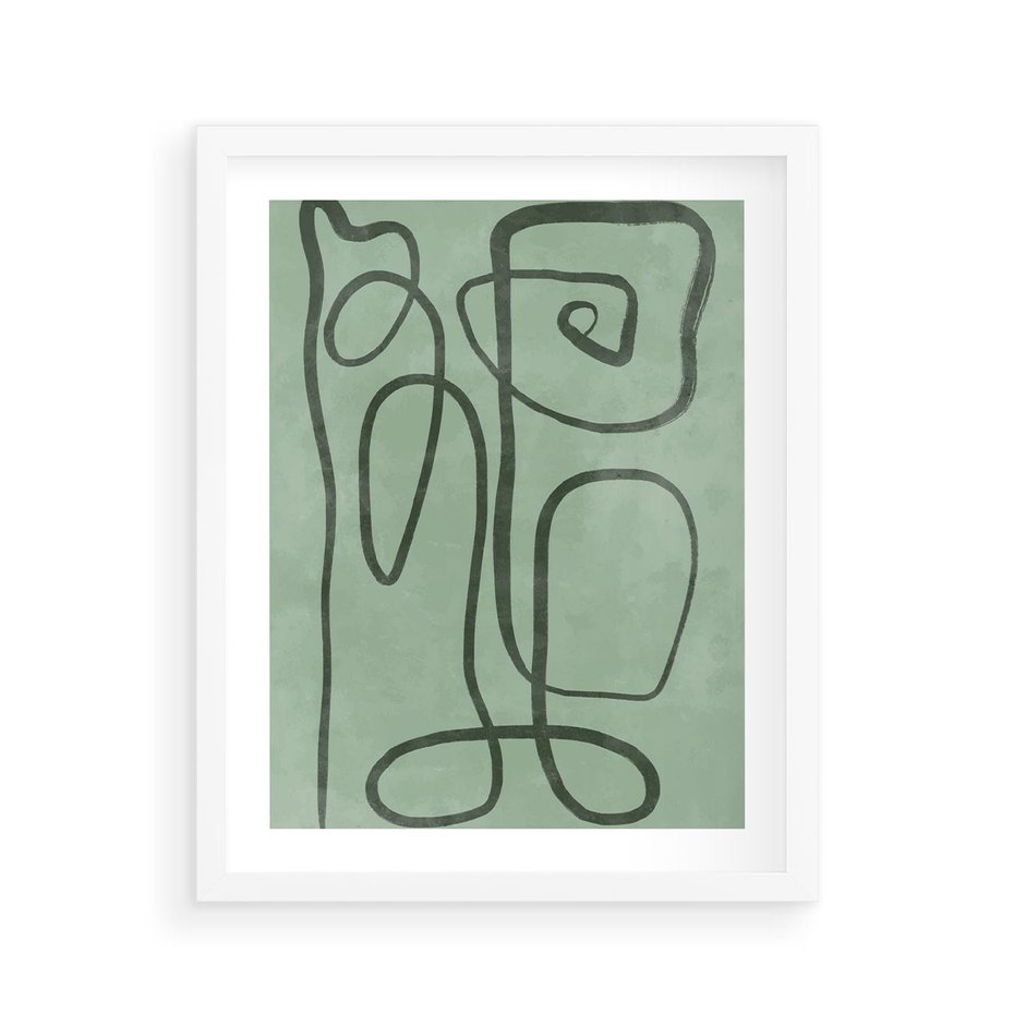 Plakat w ramie 40x50 - Zielone Wariacje w Liniach - abstrakcyjne zielone linie, skandynawski design - rama biała