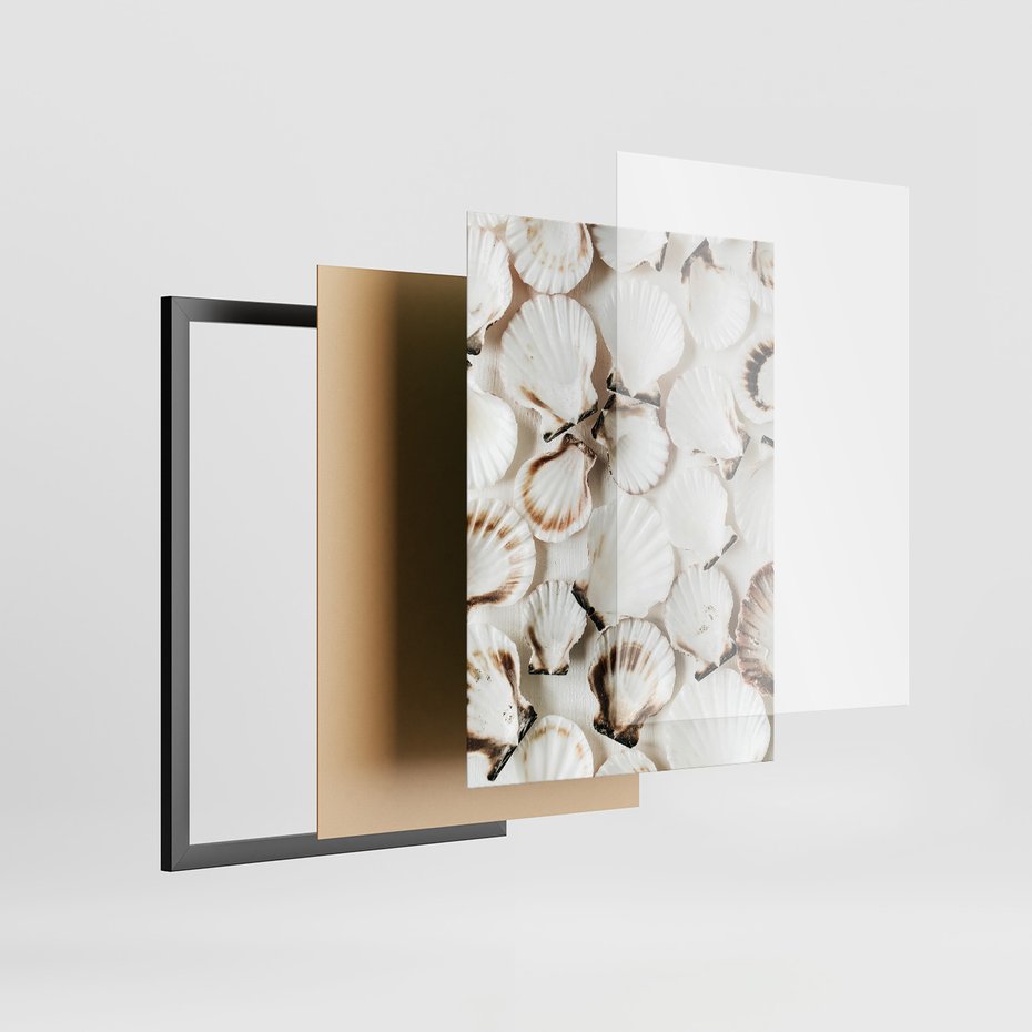 Zestaw obrazy w ramie 30x40 galeria - Morze, muszla, zachód, słońca - rama czarna