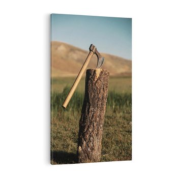 Obraz na płótnie 70x100 - Lasowa siła w drewnie - las, siekiera