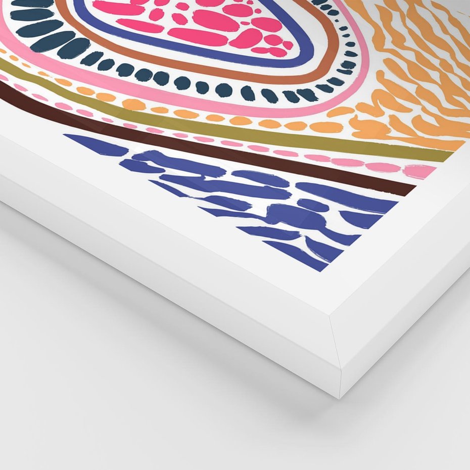 Plakat w ramie 50x70 - Rozchlapane Wizje - kolorowe wzory, tęczowe żywe kolory - rama biała