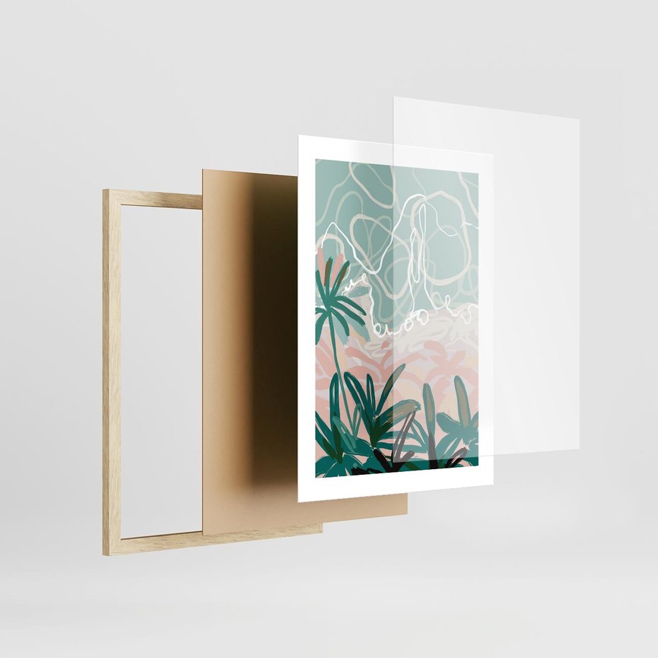 Plakat w ramie 30x40 - Rajski Stan - pastelowy krajobraz, nowoczesny plakat - rama drewno