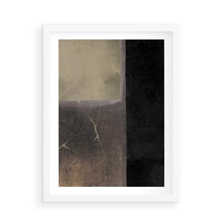 Plakat w ramie 50x70 - Kształty Urywane - mroczny plakat, nowoczesne wnętrza - rama biała