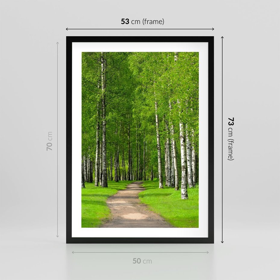 Plakat w ramie 50x70 - Spacer Ścieżką w Urokliwym Lesie - las, ścieżka - rama czarna