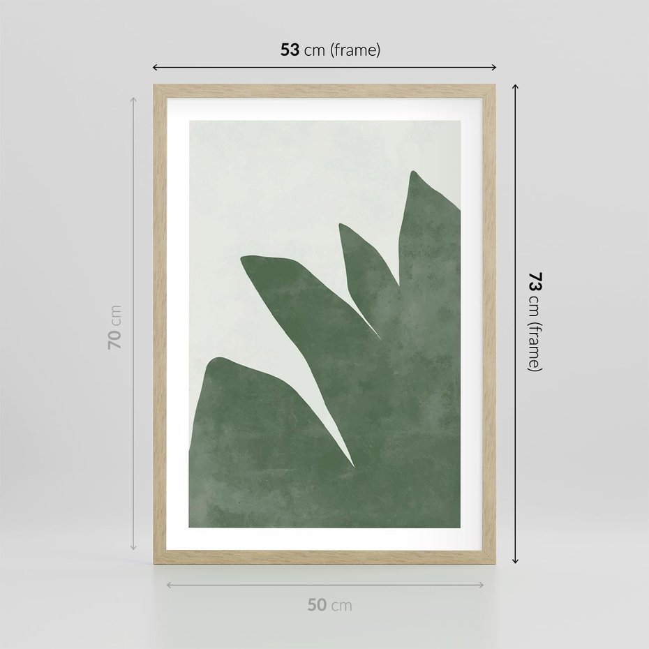 Plakat w ramie 50x70 - Oaza Harmonii - abstrakcyjny kształt, zielony plakat - rama drewno