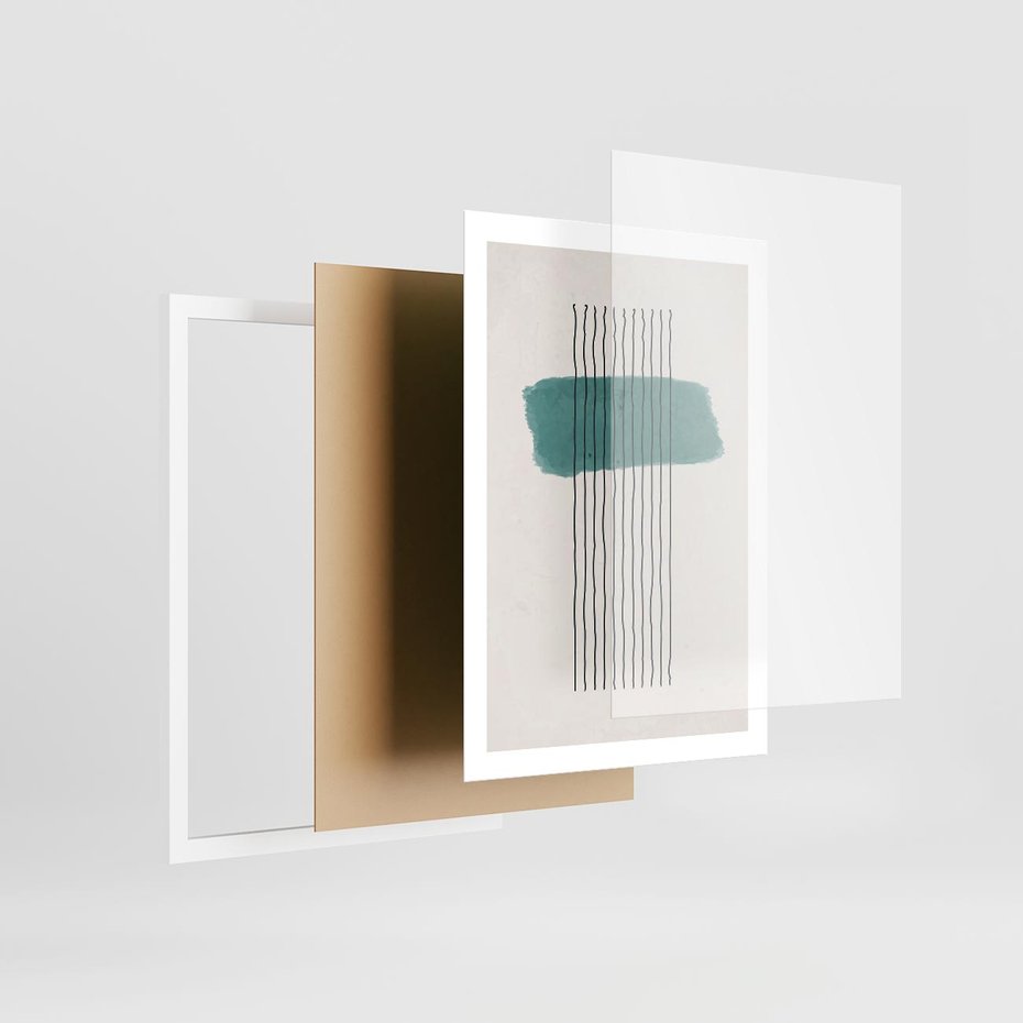 Plakat w ramie 50x70 - Bezczasowe Wspomnienia - abstrakcyjna akwarelowa plama, nieregularne kreski - rama biała