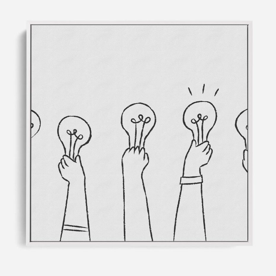 Obraz w ramie 50x50 - Idea w Rękach - szkic, grafika - rama biała