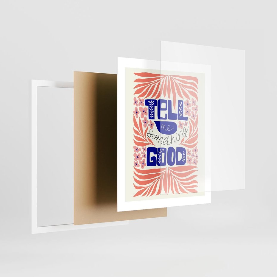 Plakat w ramie 40x50 - Bezgraniczne Formy - nowoczesna typografia, liście - rama biała