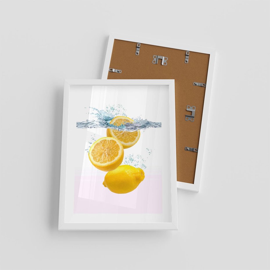 Plakat w ramie 30x40 - Świeże cytryny pełne smaku - cytryny, owoce - rama biała