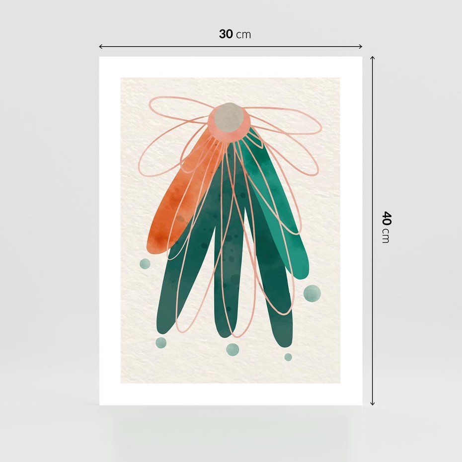 Plakat bez ramy 30x40 - Energetyczna Harmonia Kwiatów - akwarelowe abstrakcyjne kształty, zieleń i pomarańcz