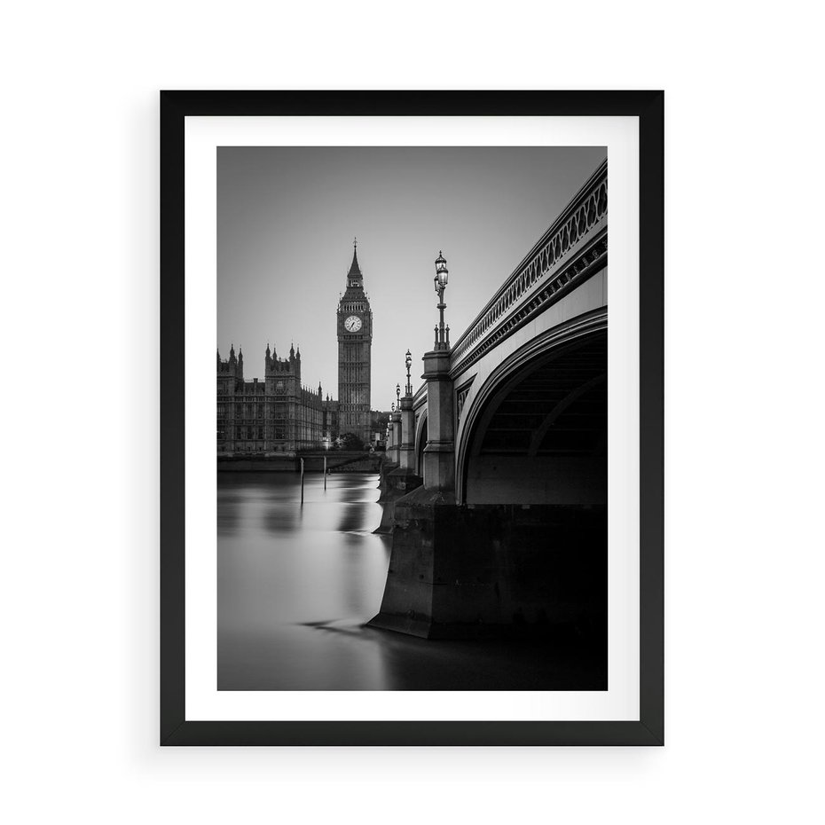 Plakat w ramie 50x70 - Majestatyczny Big Ben w Londynie - Londyn, most - rama czarna