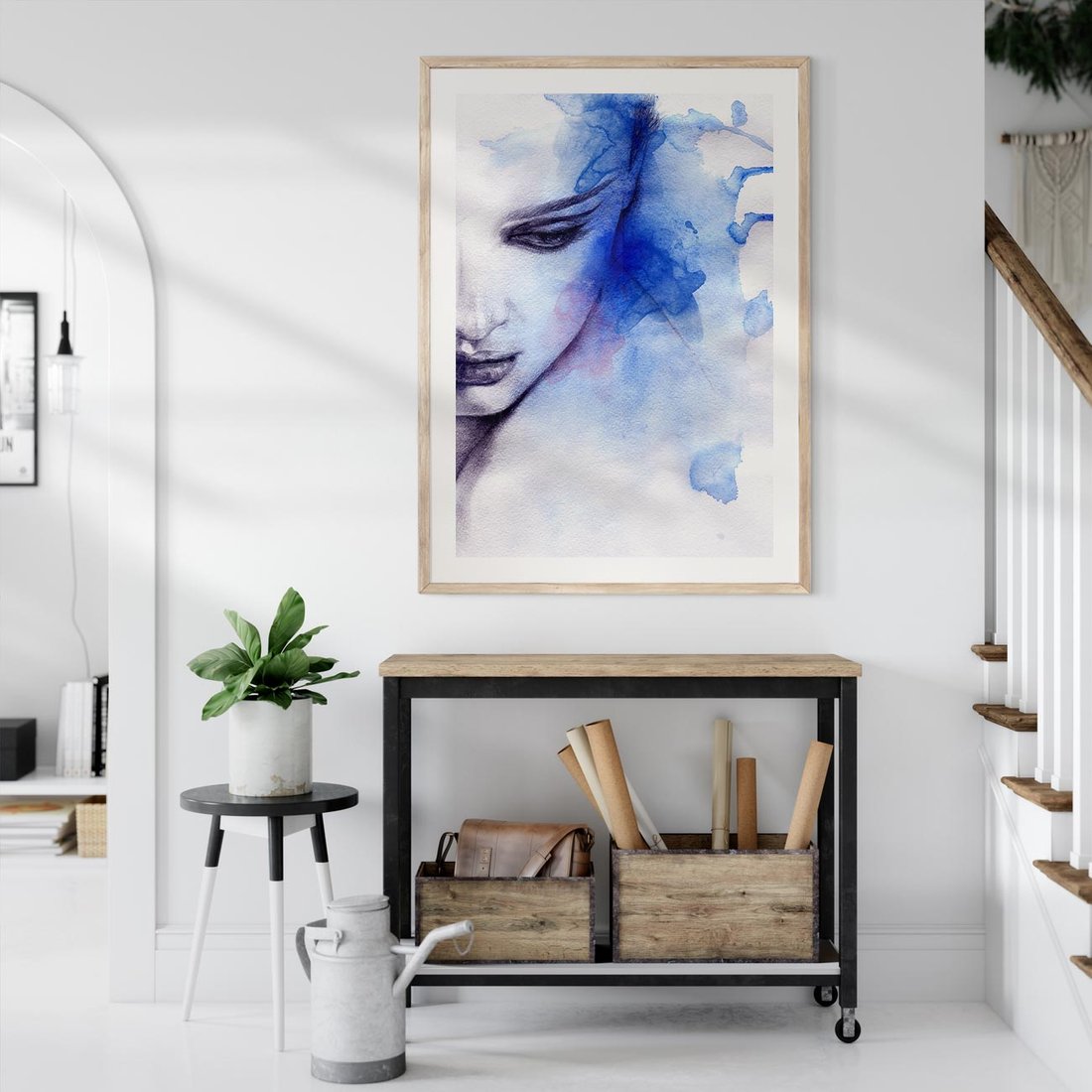 Plakat w ramie 30x40 - Graficzna magia kobiecej twarzy - grafika, kobieta - rama drewno