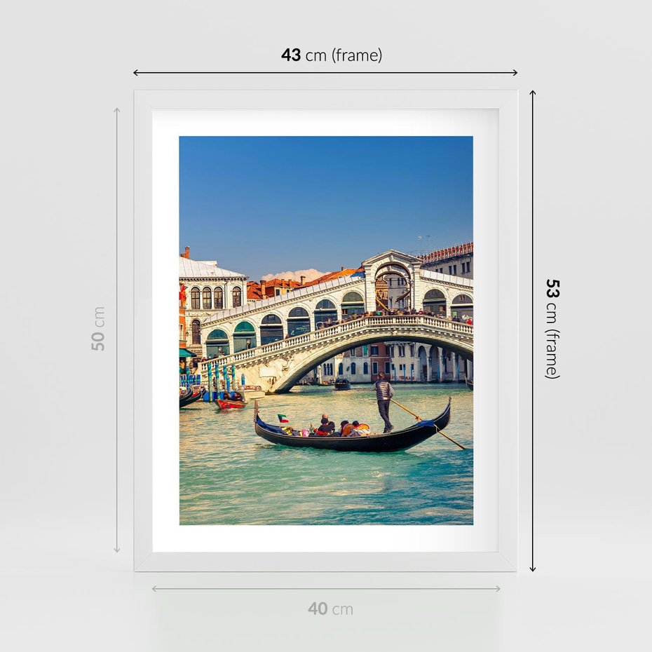 Plakat w ramie 40x50 - Romantyczna przejażdżka gondolą w Wenecji - Wenecja, gondola - rama biała