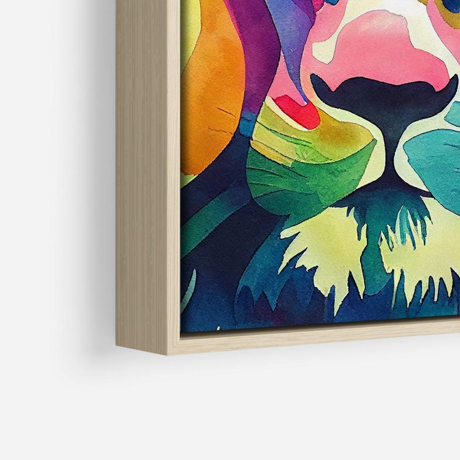 Obraz w ramie 80x80 - Tęczowy Lew - akwarela, tęczowy lew - rama drewno